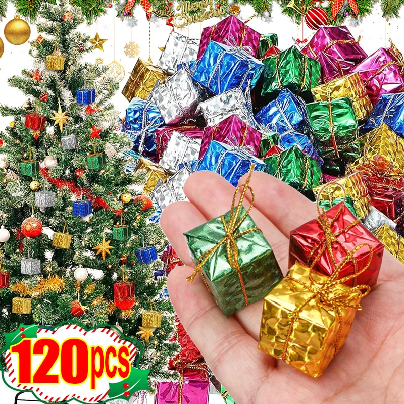 12-120PCS Mini Gift Boxes Christmas Tree Hanging Pendants Colorful Foam Gift Box Ornaments DIY New Year Party Home Decorations