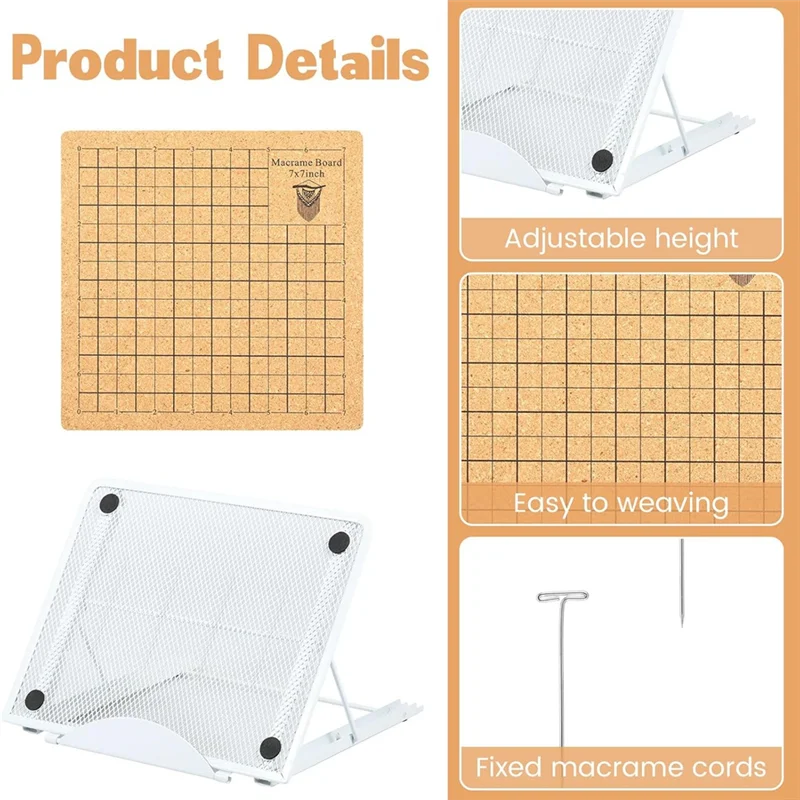 

Macrame Board With Metal Adjustable Adjustable Holder With T Pins Clips Supplies Double Sided Grids Project For Braiding-ABQU