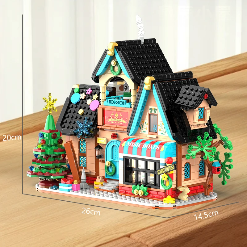 Christmas scene building blocks star cabin street view series of children's puzzle assembled toys street scene girl birthday gif