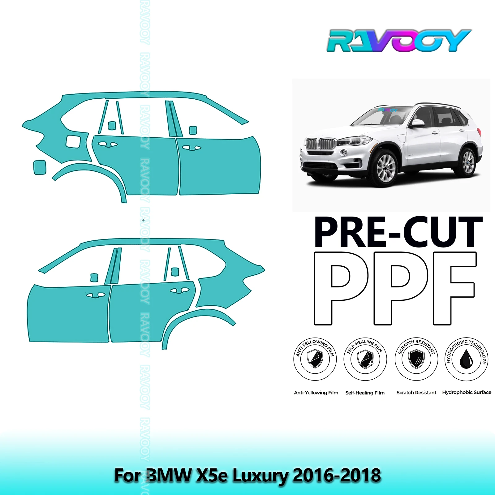 

For BMW X5e Luxury 2016-2018 8.5mil Clear Matte Pre-Cut PPF Door & A/B Pillar Kit TPU Paint Protection Film Set
