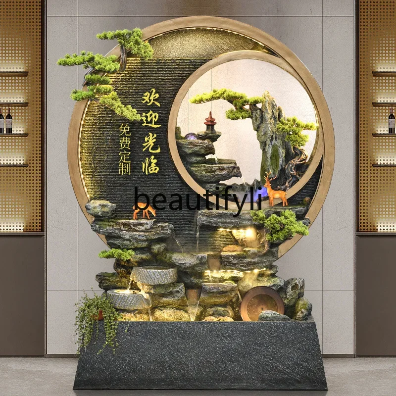

A26 Water curtain wall, flowing water balcony, new Chinese-style arrangement, water feature, fountain, rockery decoration orname