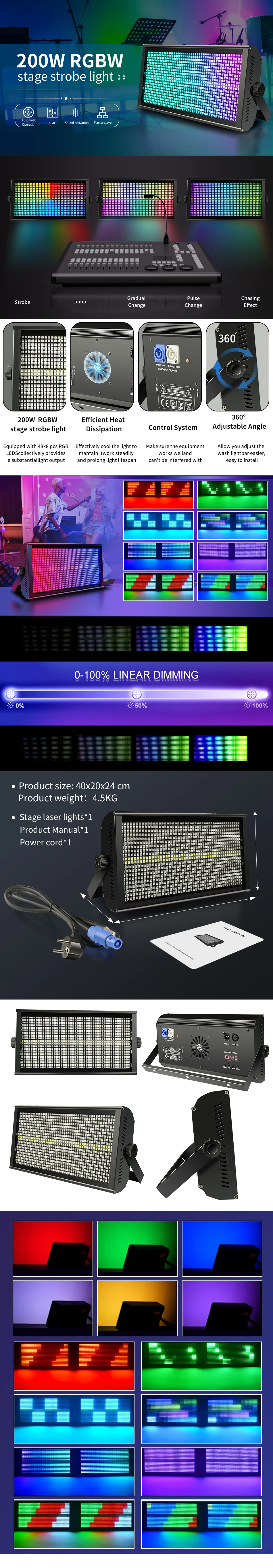 200W LED RGBW 4-in-1 48-Zonen Stroboskoplicht Weiß 8000K DMX Superhelles DJ-Wallwasher-Bar-Stroboskoplicht Bühnenbeleuchtungseffekt – Detail 1