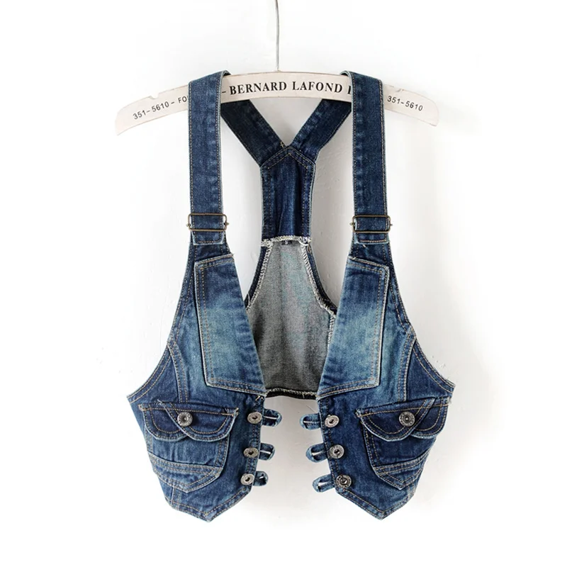 Summer Korean Vintage Blue Sling Denim Vest Women Waistcoat Slim Short Cowboy Sleeveless Jacket Coat Casual Jeans Vests Female