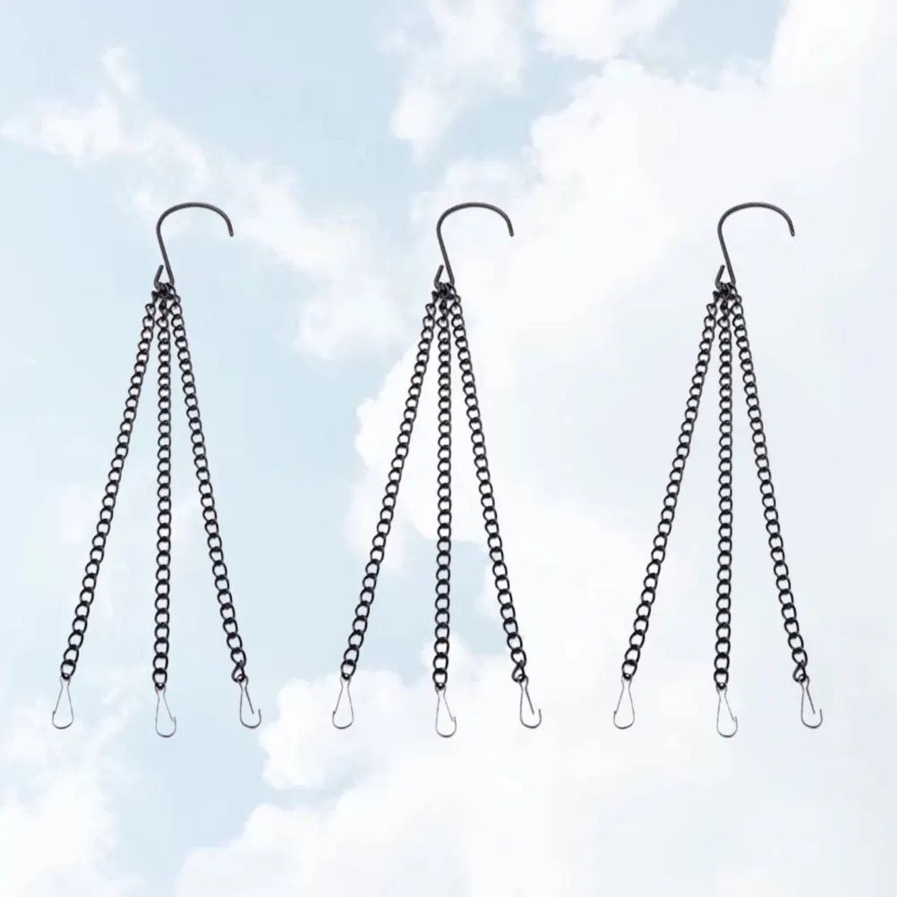 

3Pcs Metal Hanging Chain Flowerpot Hook Thickened Plating Iron Durable Basket Accessories for Living Room Garden Balcony Black