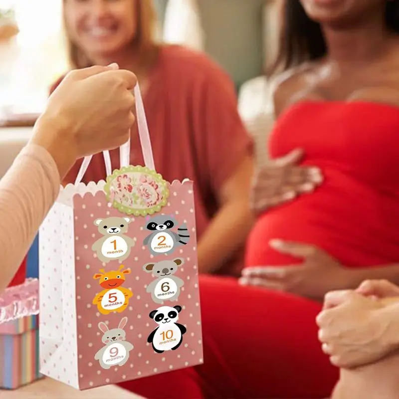 Stiker Bulan untuk Bayi Laki-laki Perempuan Hewan dengan Gambar Perut Besar Set berisi 12 Stiker Tonggak Bayi Makhluk Hutan