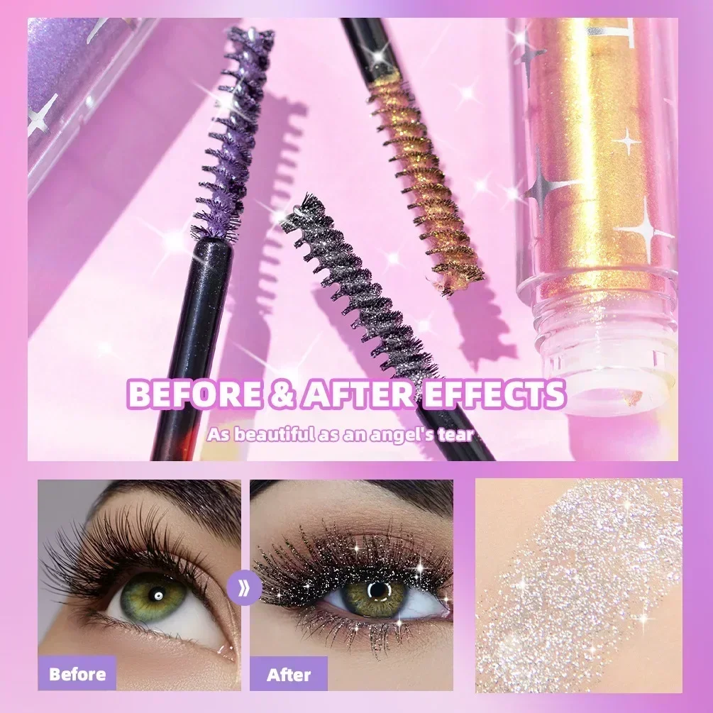 QIBEST Colored Mascara Quick Dry Longlasting Waterproof Sweatproof Curling Shiny Sequins Eyelash Sexy Mascara Shimmer Makeup