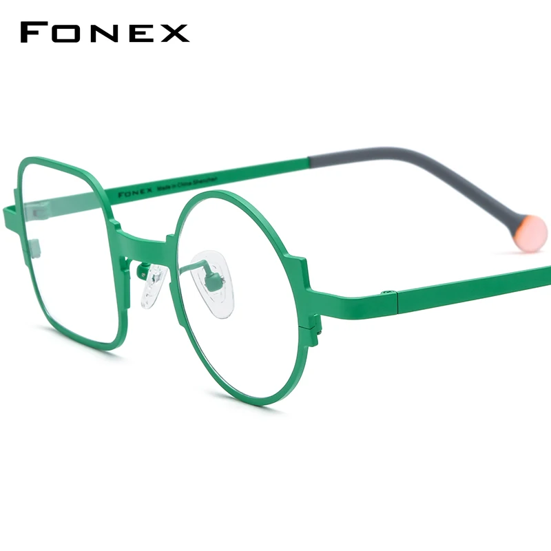 FONEX Pure Titanium Glasses Frame Men Colorful Retro Round Square Eyeglasses 2024 New Women Vintage Eyewear F85872