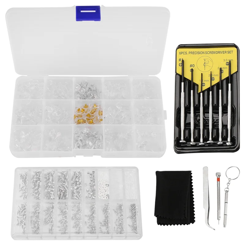 -FDDT Eyeglass And Sunglasses Repair Kit,Glasses Screws Kit And Nose Pads With 6 Pcs Screwdrivers And 3 Pcs Tools For Glasses