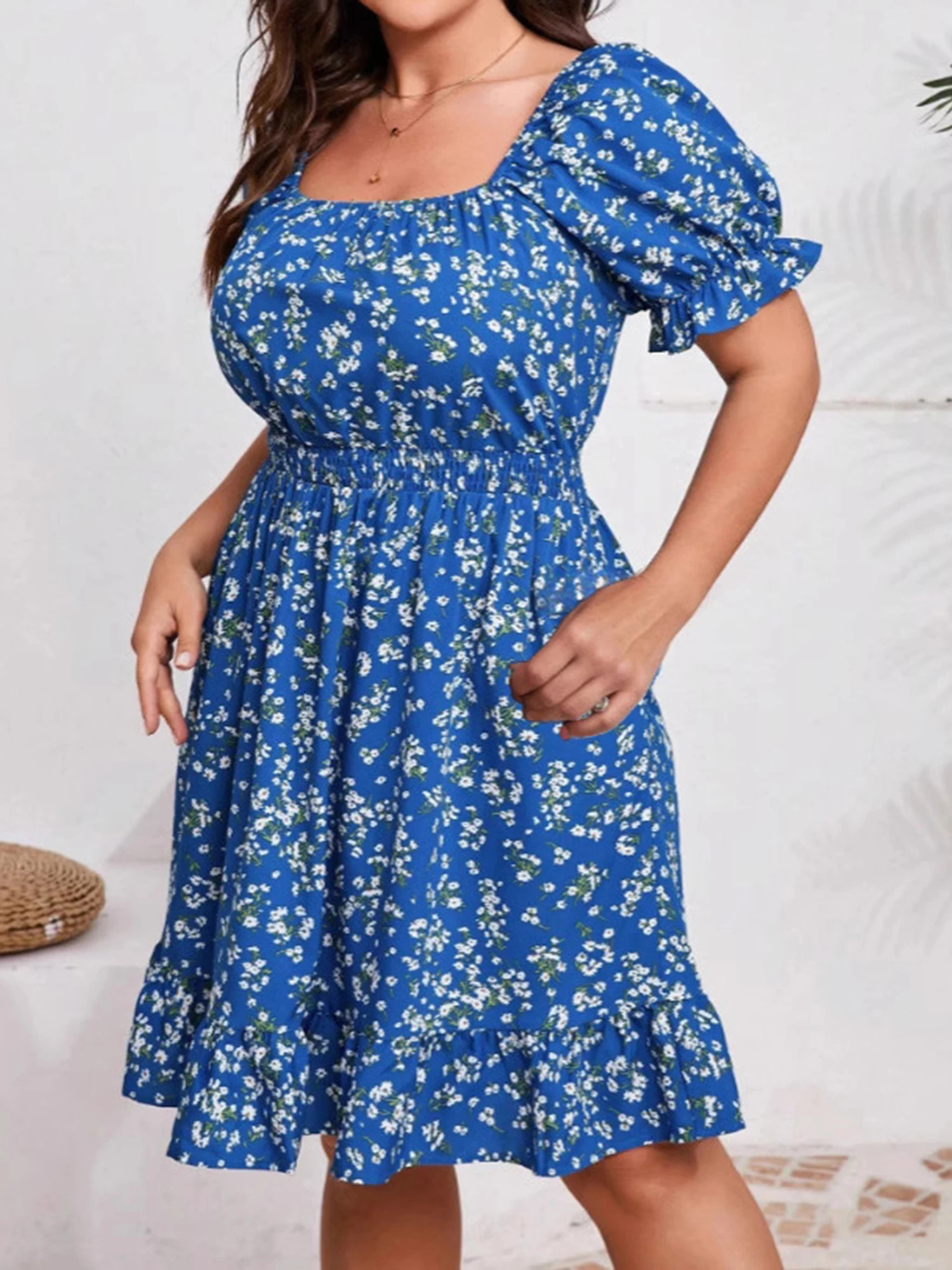 Mini robe élégante pour femmes, col en v, manches à volants, imprimé Floral, épaules dénudées, courte et fluide, robe trapèze décontractée, été