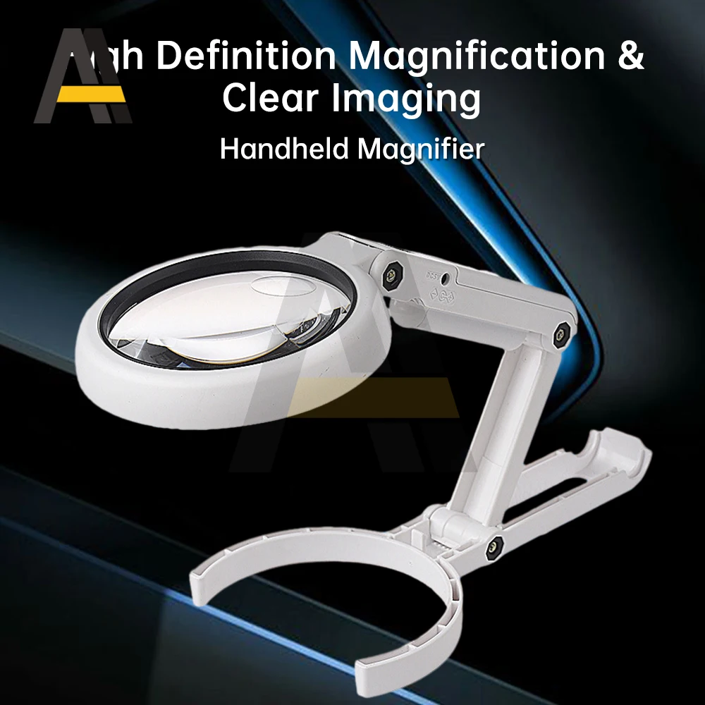 5X/10X Handheld Desk Magnifier with 8 LED Light Stand USB Powered Illuminated Magnifying Glass for Crafting Clock Watch Repair