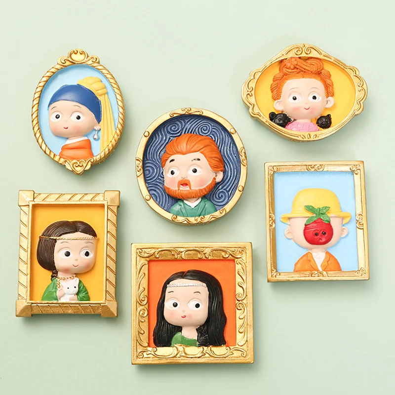 Refrigerator Magnets Cartoon Van Gogh Mona Lisa Magnetic Stickers 3D Resin Crafts Cute Souvenir Fridge Magnet Gift Home Decor