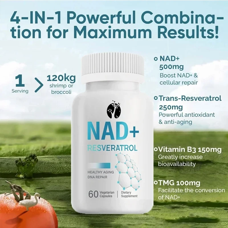 4-in-1NAD+supplement 1000MG maximum absorption -60 capsules promote energy metabolism, DNA repair looks younger