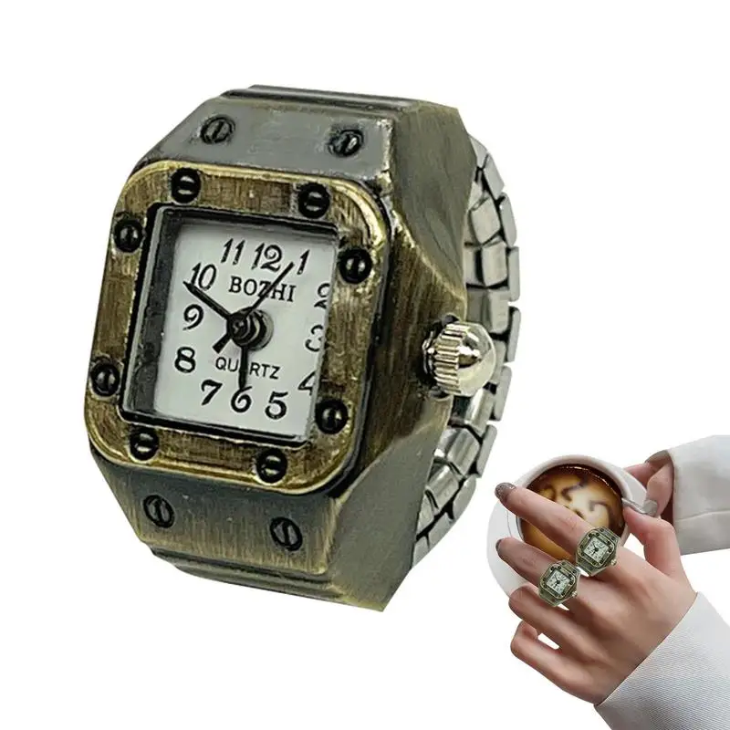 

Vintage Ring Watch Mini Finger Ring Watch Pointer Style Quartz Bronze Ring Clock With Retractable Watch Strap For Employee