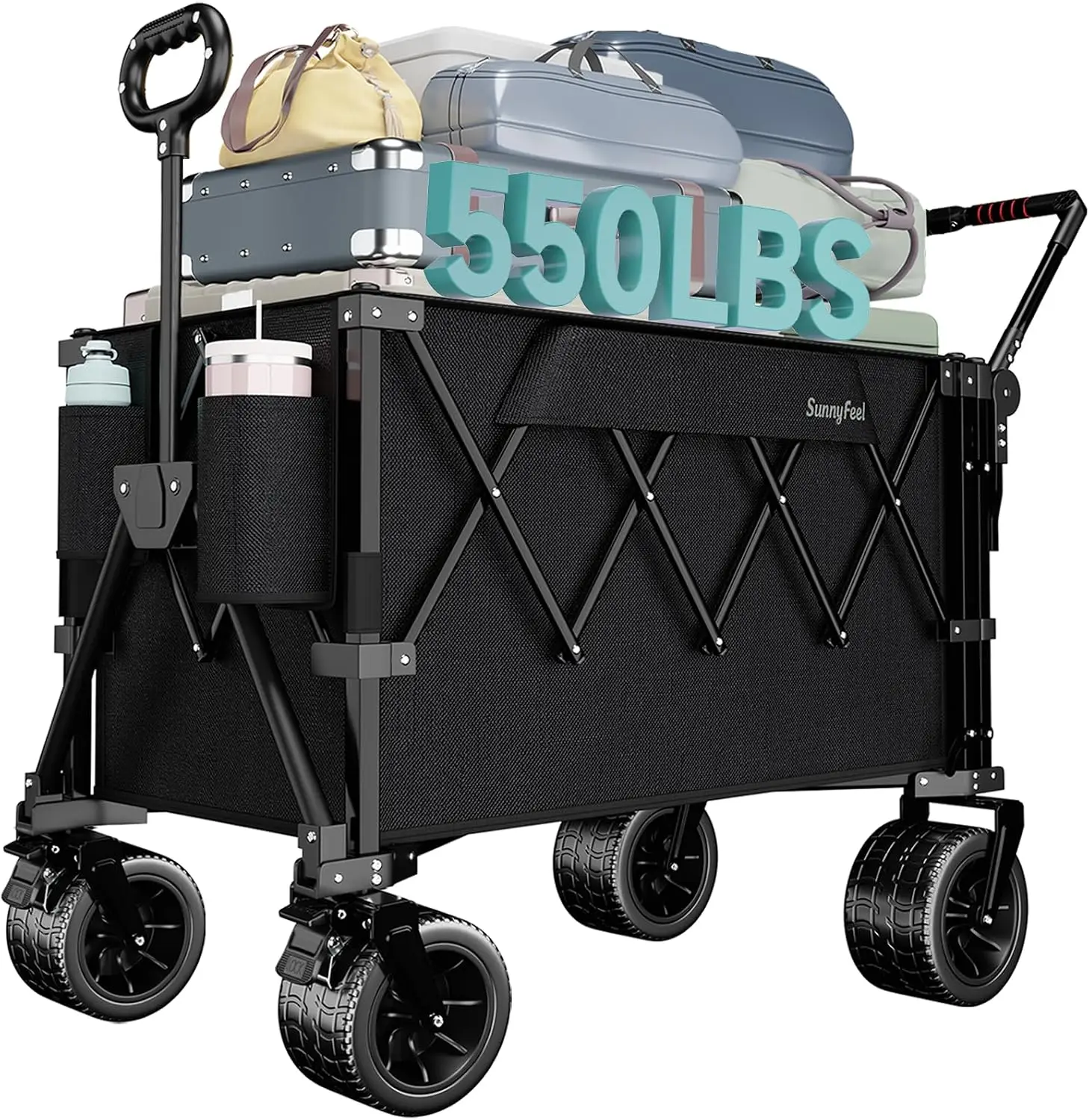 Big Wheels Push Pull Foldable Wagon Tailgate 550LBS