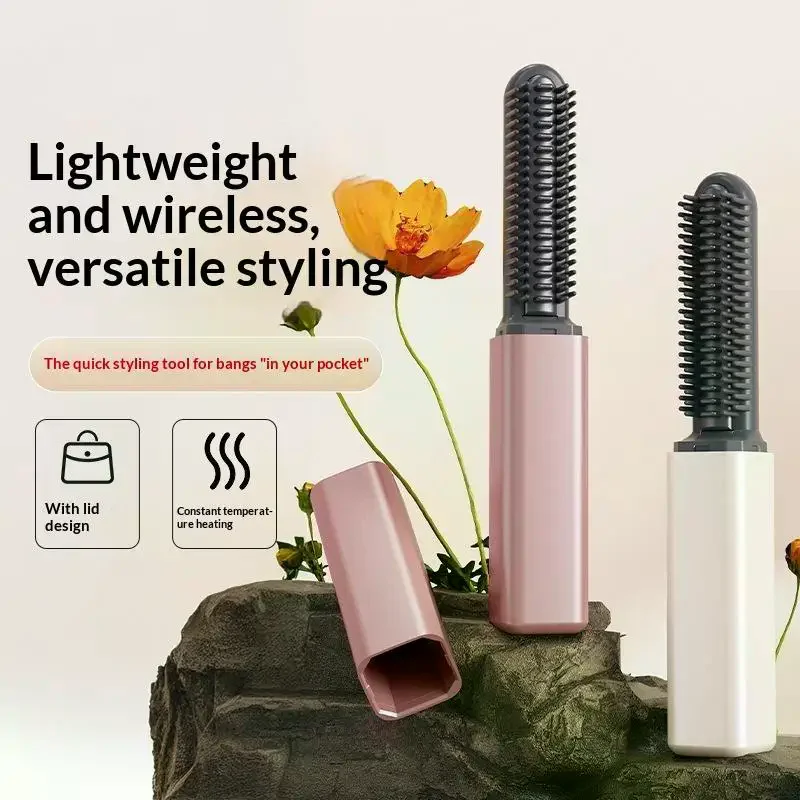 1 Set Wireless Charging Mini Curling Iron Straight Hair Comb Bangs Comb Portable Styling Electric Comb Does Not Hurt Hair
