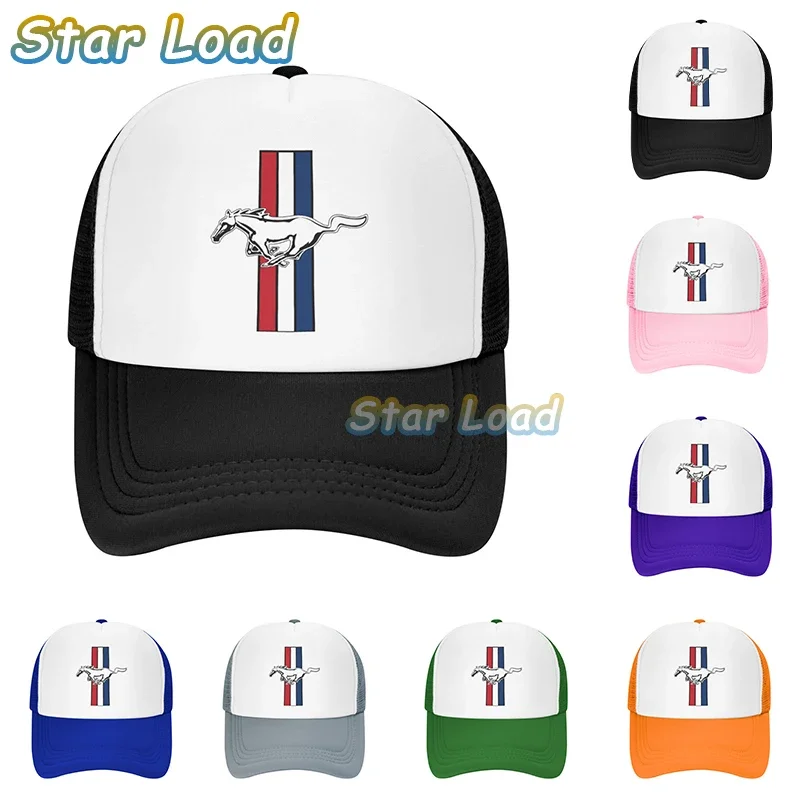 New Arrival Mens Baseball Cap Mustang Car Logo Summer Mens Harajuku Color Block Baseball Cap High Quality Cotton for Unisex