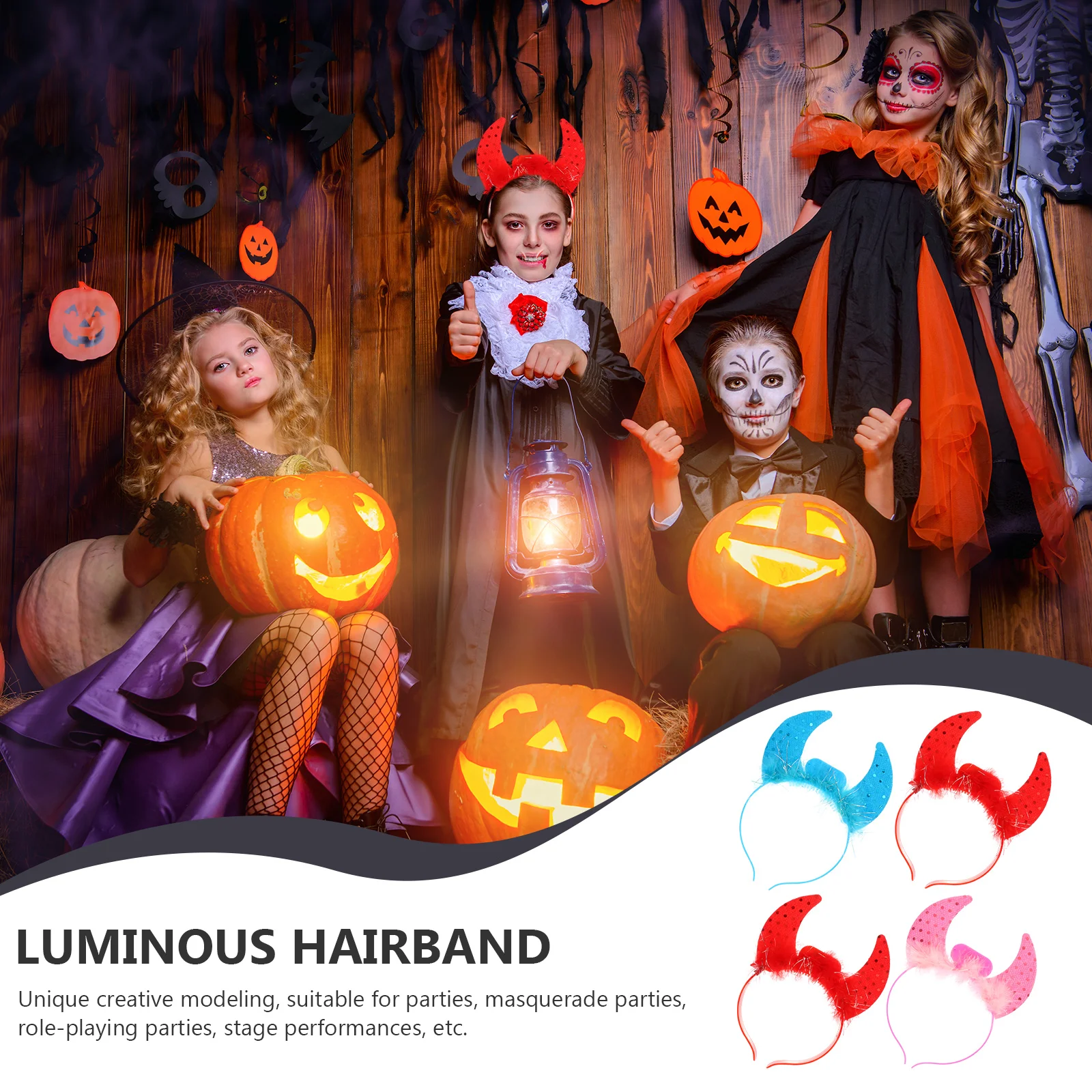 

4 Pcs Glow Ox Horn Headb LED Lighted Halloween Cosplay Headdress Party Hats Plastic Design Fits Most