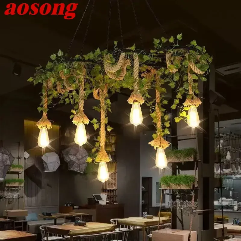 AOSONG American Country Pendant Lamp Retro Creativity Plant Music Restaurant Cashier Counter Bar Cafe Milk Tea Shop Chandelier