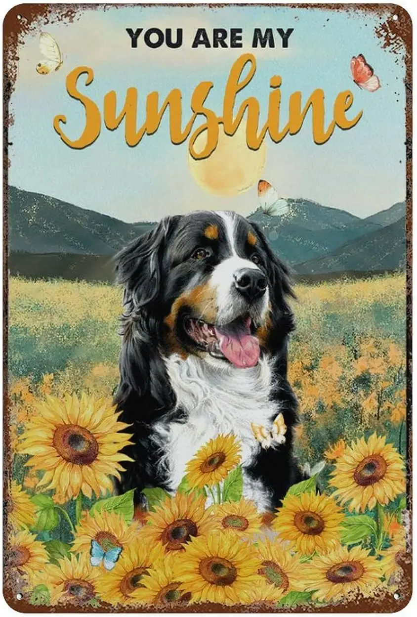 Retro Metal Tin Sign You Are My Sunshine Newfoundland Dog Lover Room Man Cave Art Decorations Metal Sign Wall Decor Tin Sig