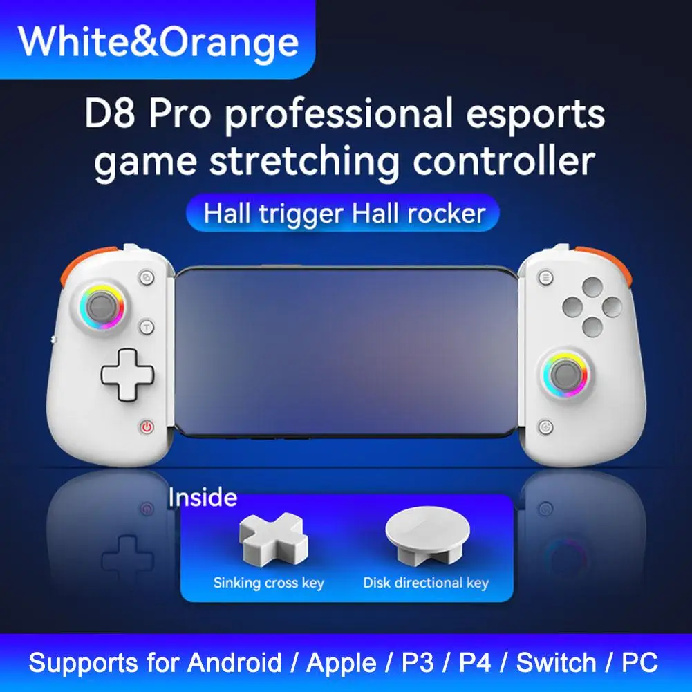 

D8 Pro Rgb Mobile Phone Stretch Handle Hall Rocker Joystick Game Stretching Controller Wireless/wired For Ps4 Pc Switch Gam W9p7