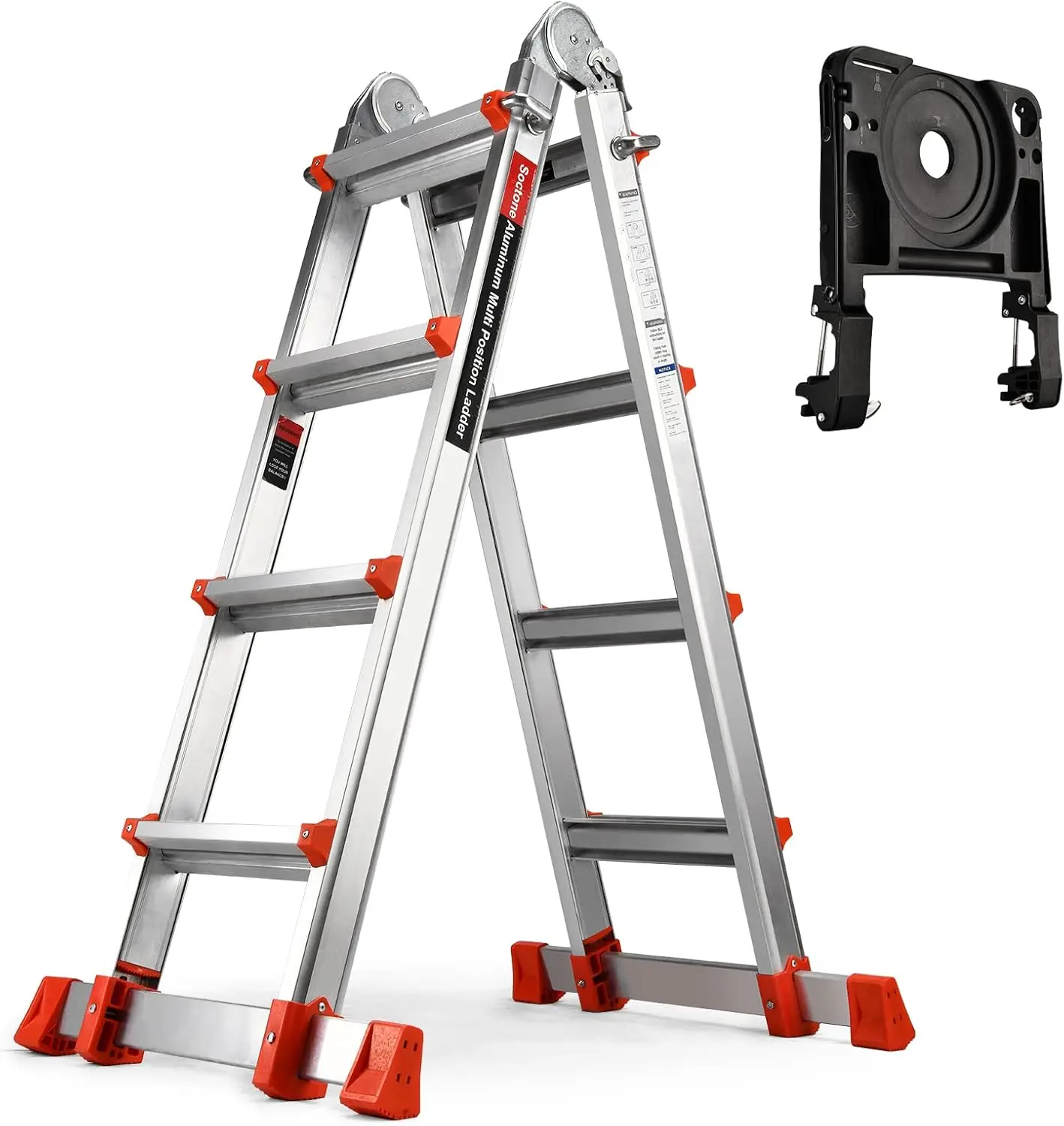 

Ladder, A Frame 4 Step Extension Ladder, 17 Ft With Multi Position & Removable Tool Tray with Stabilizer Bar, 330 lbs We