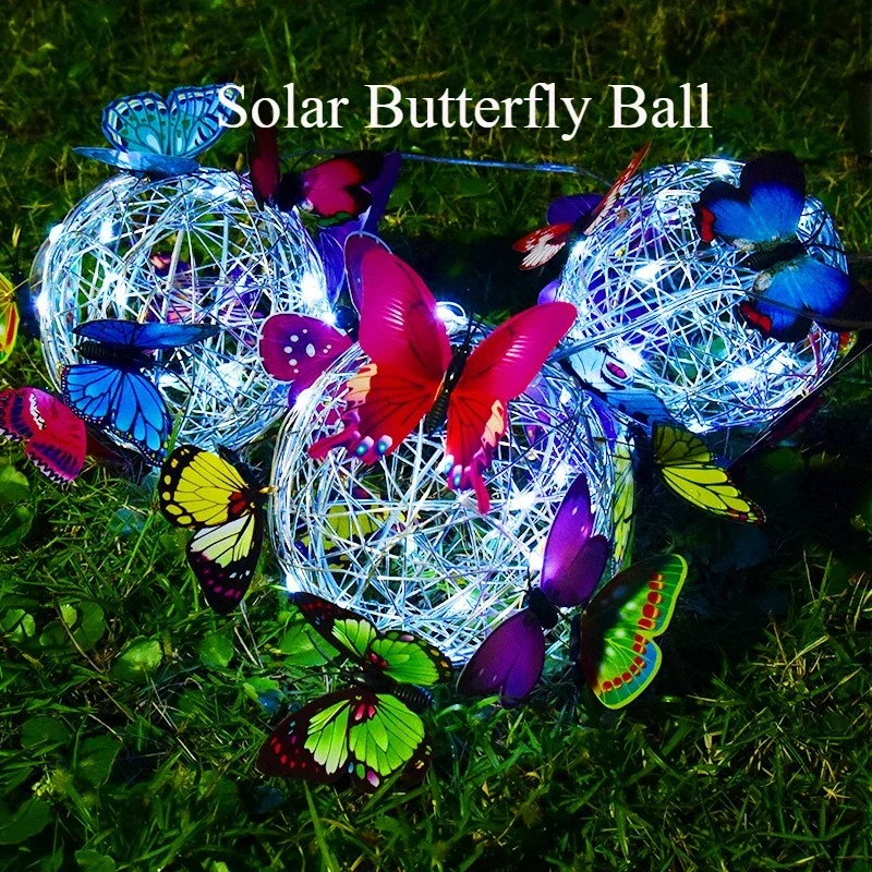 Solar Luminous Butterflies Round Ball Light Outdoor Waterproof Garden Courtyard Landscape Pathway Home Decorative Lighting Lamp