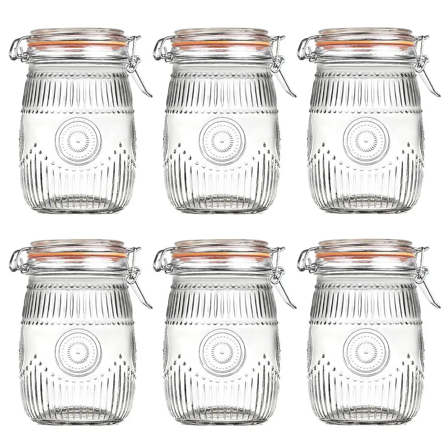 

Wide Mouth Vintage Mason Jars with Airtight Lid 32oz, Canister Quart Jars for Kitchen Storage for Coffee, Sugar, Beans 6 Pack