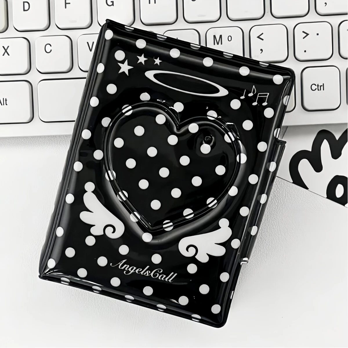 3in Photo Card Holder Cute Black Dot Angel Wings Photo Album Kpop Binder Can Be DIY Heart-Shaped Cut Out Cover Card Album, Glossy, Can Hold 32 Photo Cards Suitable for 3-3.5inch Polaroid Photo Cards - view 3