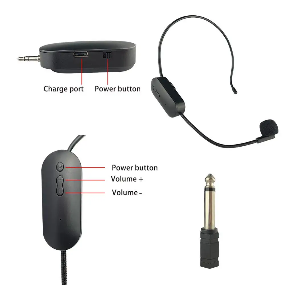 Ensemble de microphones Lavalier montés sur la tête sans fil, émetteur avec récepteur pour amplificateur, haut-parleur vocal, guide touristique fuchsia, 2.4G