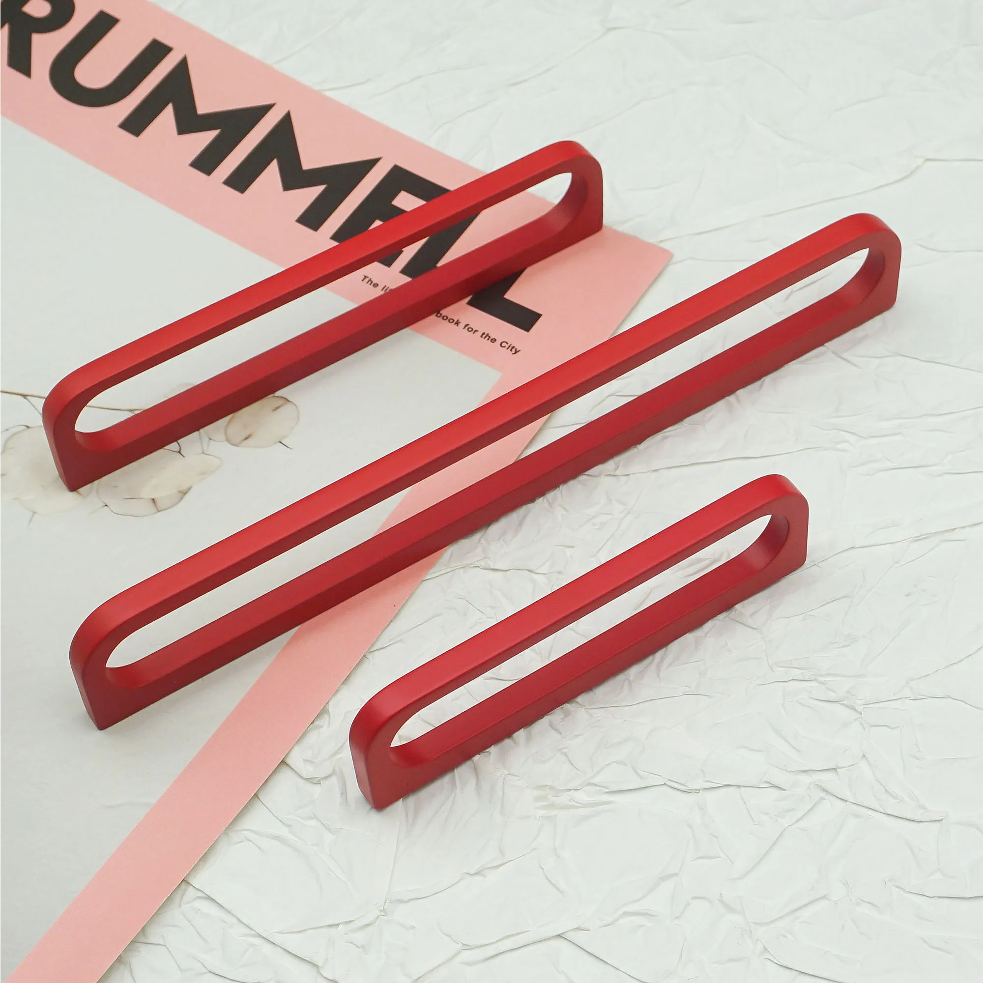Matte Red Cabinet Handles Simple Bedroom Wardrobe Pulls Kitchen Cupboard Door Knobs Modern Zinc Alloy Furniture Hardware