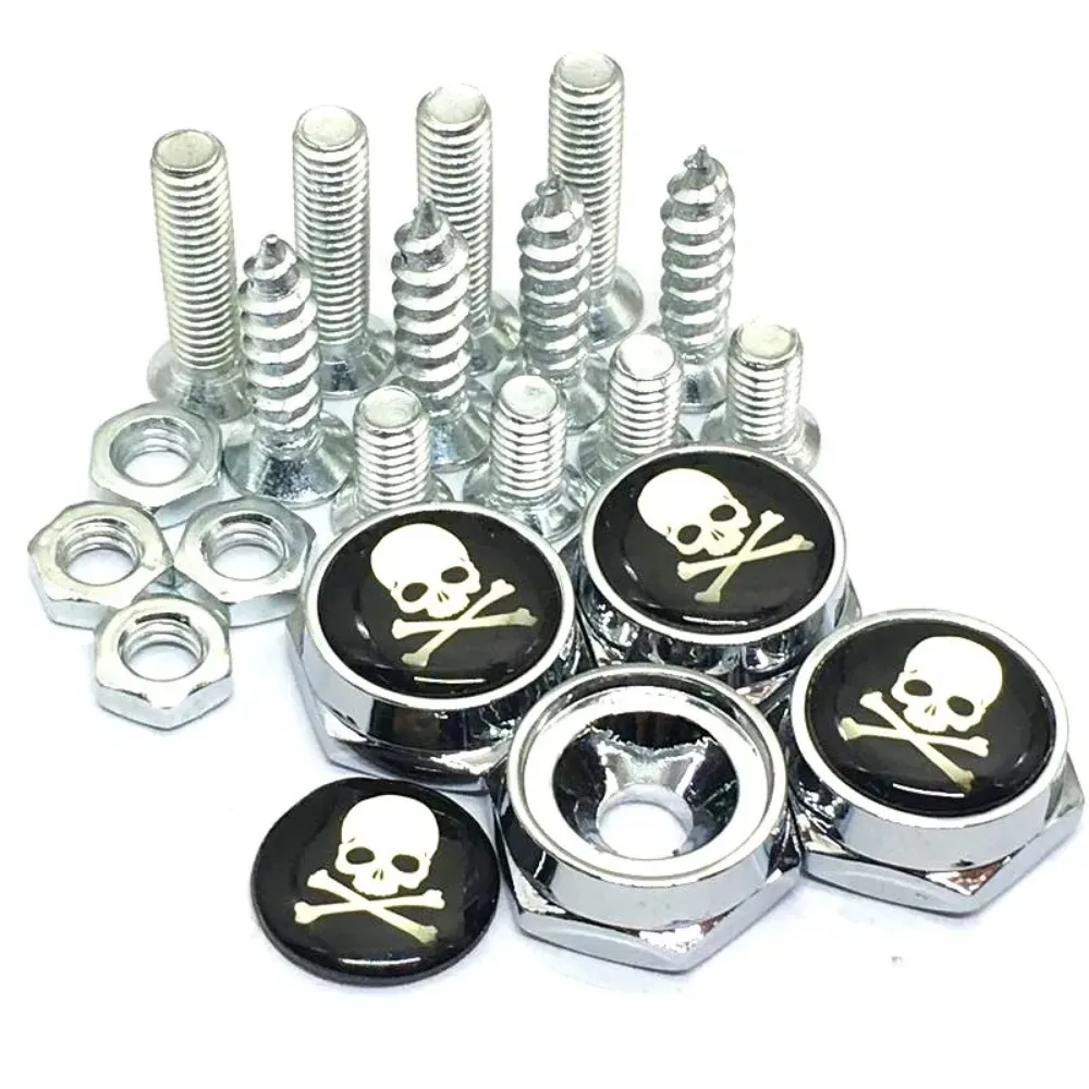 4PCS Car License Plate Screw Skull Pattern Personality Cool Car Styling Front Rear License Plate Screw Auto Replacement Parts