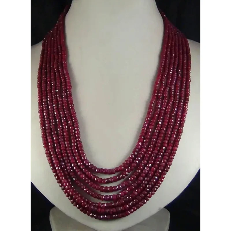 

2x4mm NATURAL RUBY FACETED BEADS NECKLACE 7 Rows 17'’-23" Can Choice Red Blue White Green Yellow