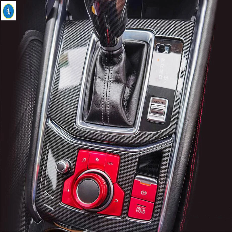 RHD Car Center Control Gear Shift / Window Lift Button Panel Carbon Fiber Accessories Cover Trim For Mazda CX-5 KF 2017 - 2024