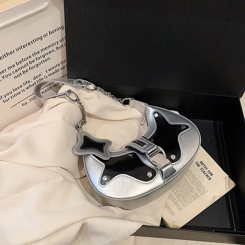 

Женские сумки Y2k в стиле ретро со звездами 2026, кожаные шикарные серебряные сумки через плечо в стиле Харадзюку, женские винтажные новые сумки, кошельки, эстетические