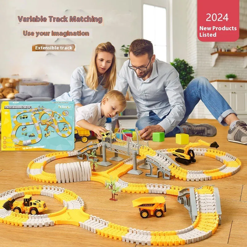 2024 New Rail Car Small Train Toys Children'S Educational Ever-Changing Track Play Spell Toy Electric Car Engineering Vehicle