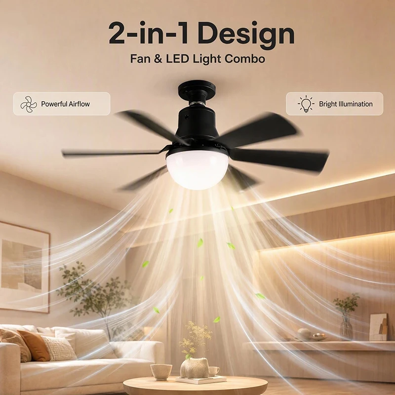 40CM E27 Ceiling Fan Lights with Remote Control Dimming LED Fan Light Black/White Style Cordless Light Socket Fan for Kitchen Bedroom Small Room