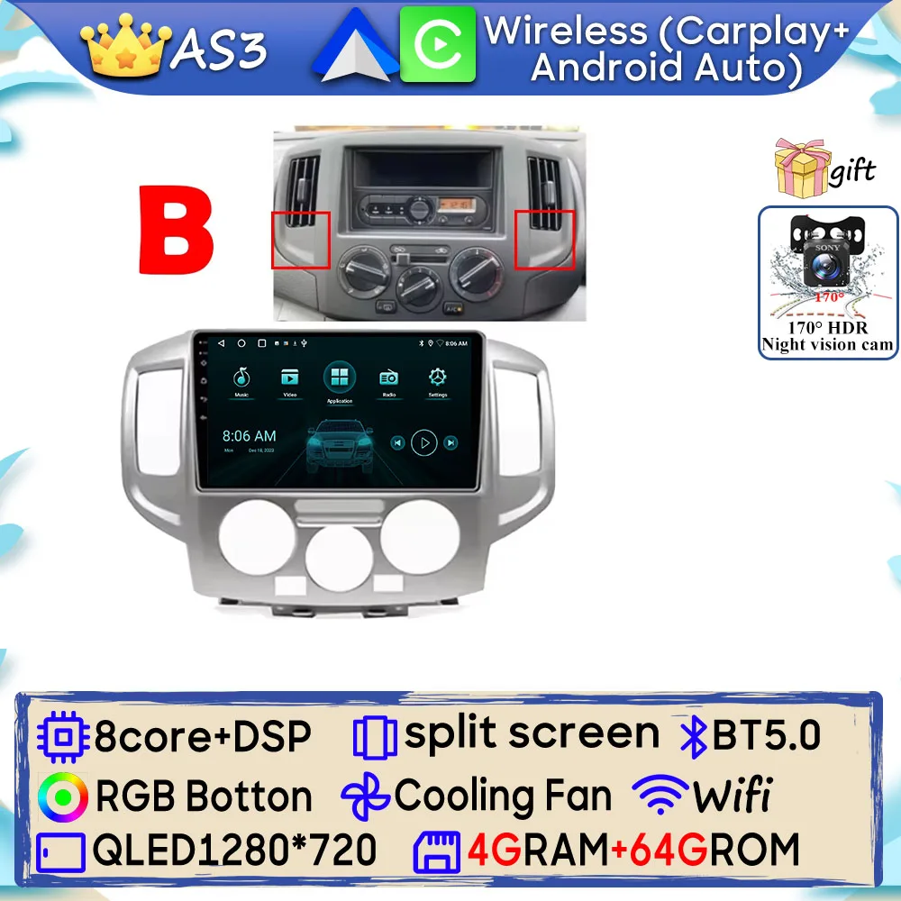 Android 15 Autoradio Voor Nissan NV200 NV200 2009-2013 GPS Navigatie Android Auto Carplay Wifi Video Stereo scherm Cam Geen 2din
