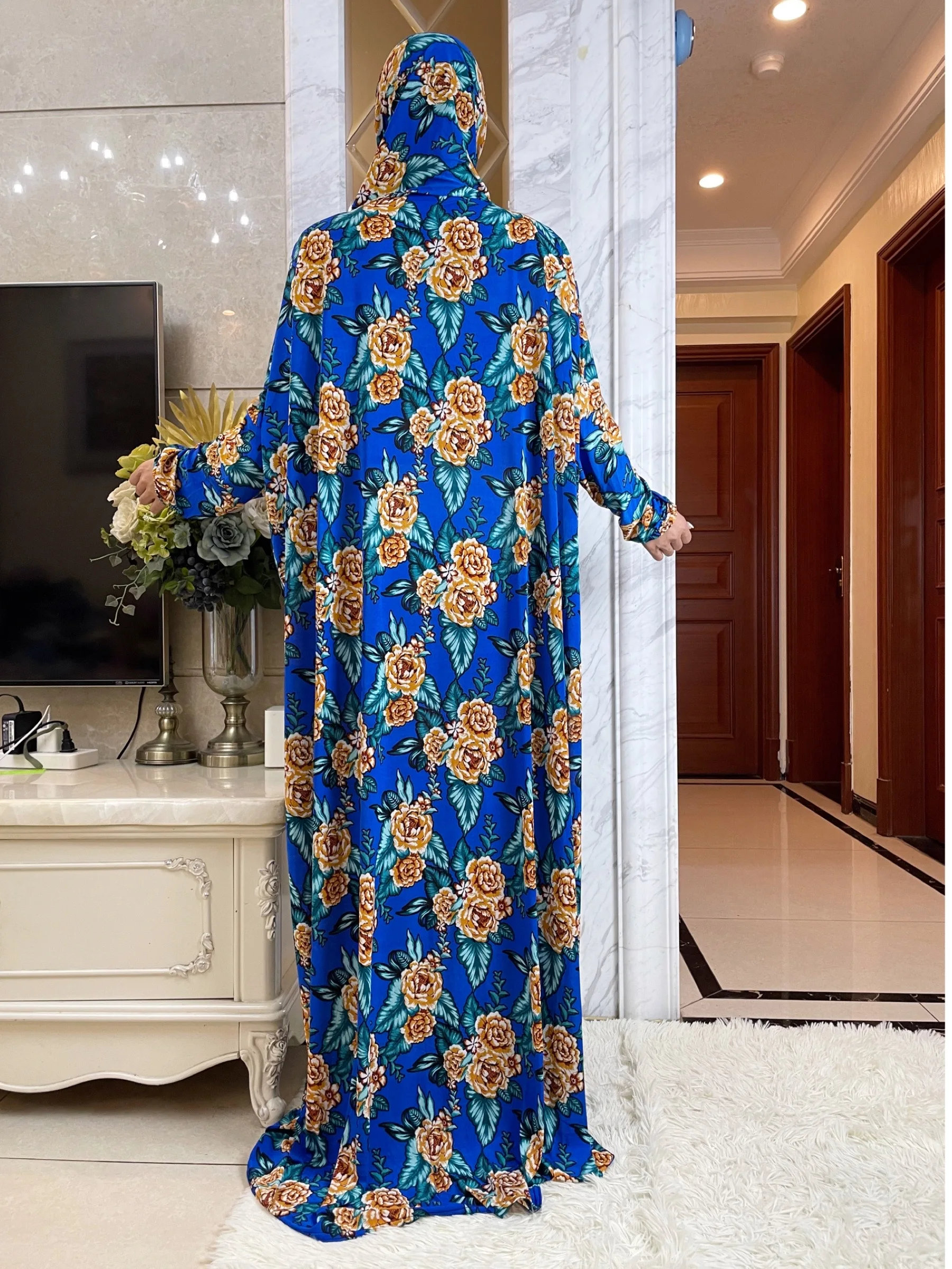 2023Eid Muslim Womens Hooded Abaya Turkey-African Prayer Garment Kaftan Dress With Hijab Floral Prints Dubai Saudi Robe Ramadan