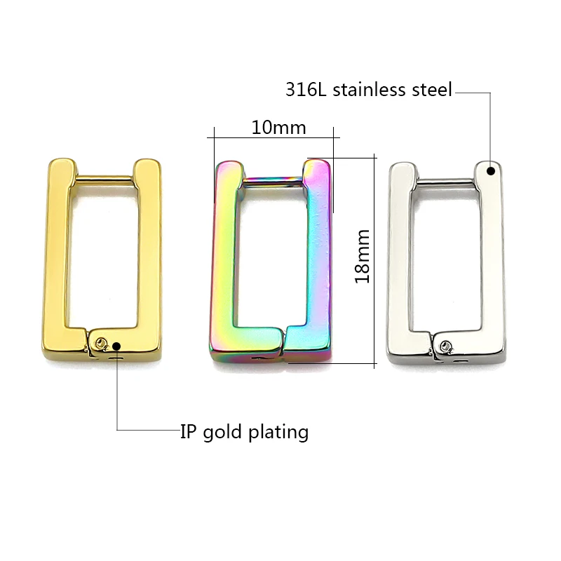 Surgical 316L Stainless Steel Heart Square Rectangular Geometric Stud Earrings For Women Men Boys and Girls Body Piercing Huggie