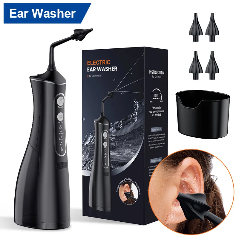 Motorised Ear Washer Set with Soft Nozzle 4 Pressure Modes for Safe and Effective Removal of Earwax