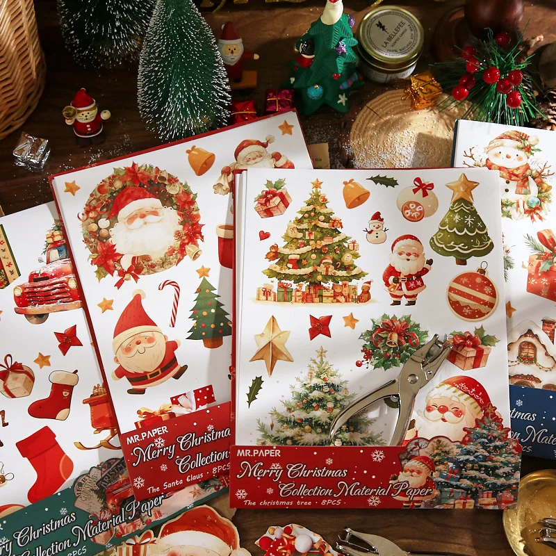 Mr. Paper, 4 Styles, Christmas Themed Material Package Set, Decorated Christmas Party Gifts, Christmas Tree Cards,stickers