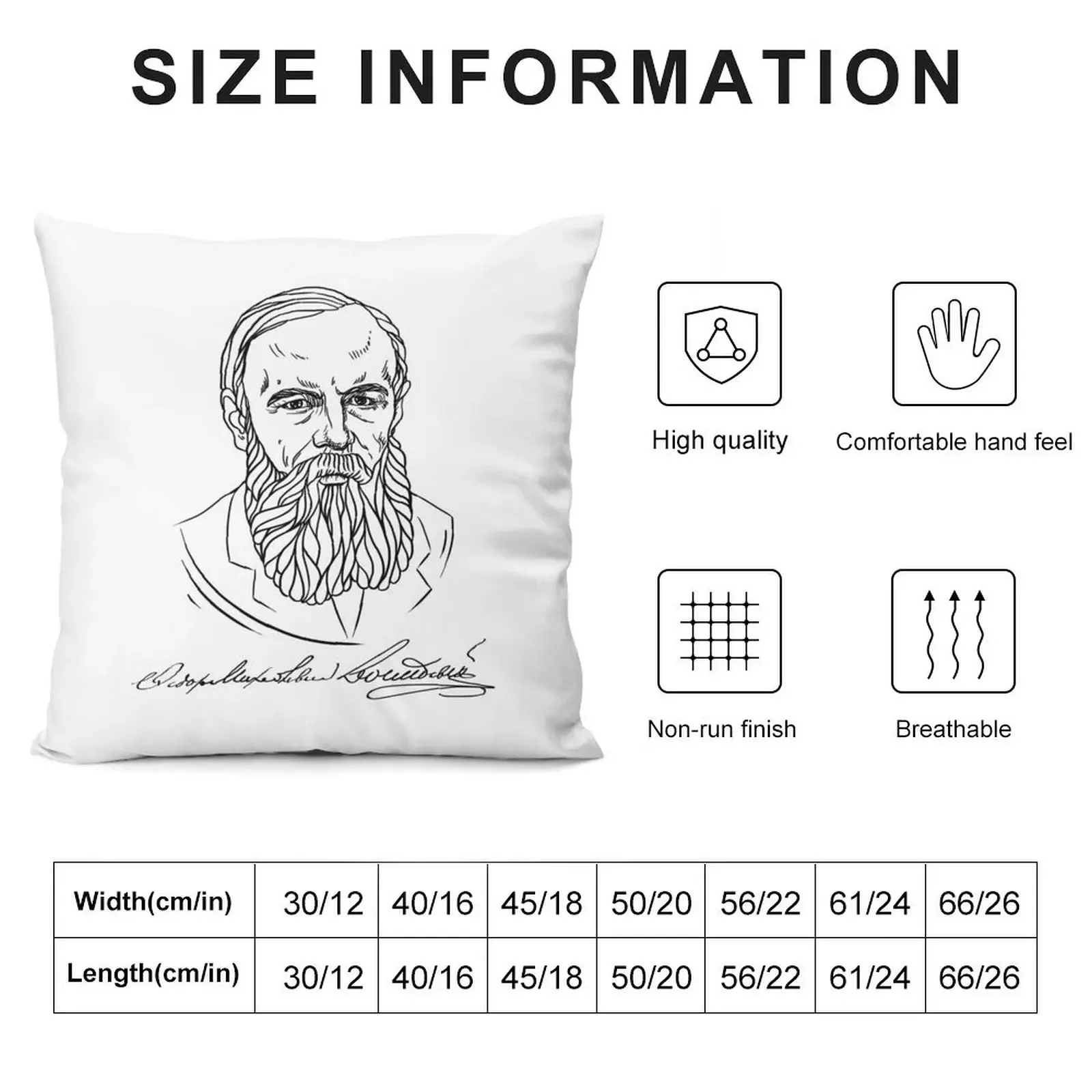 Dostoevsky Black Ink Portrait with Autograph Throw Pillow Pillow Cover Pillow Case Sofa Covers Cushion Child