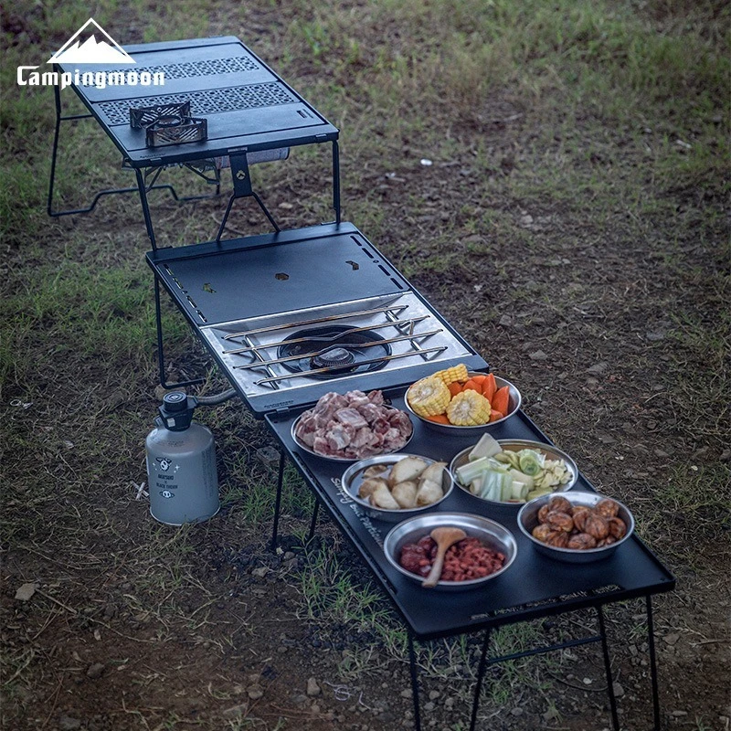 

CAMPINGMOON CK-25BK-1P lGT Комбинированный стол для кемпинга на открытом воздухе с крышкой для печи Snow Peak, совместимый аксессуар для стола