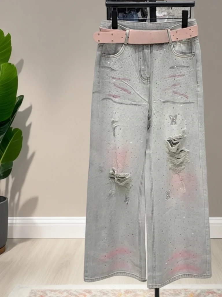 

Summer 2026 High Waist Loose Straight Leg Jeans Women's Casual Ripped Denim Pants Breathable Comfortable Wide Leg Trousers