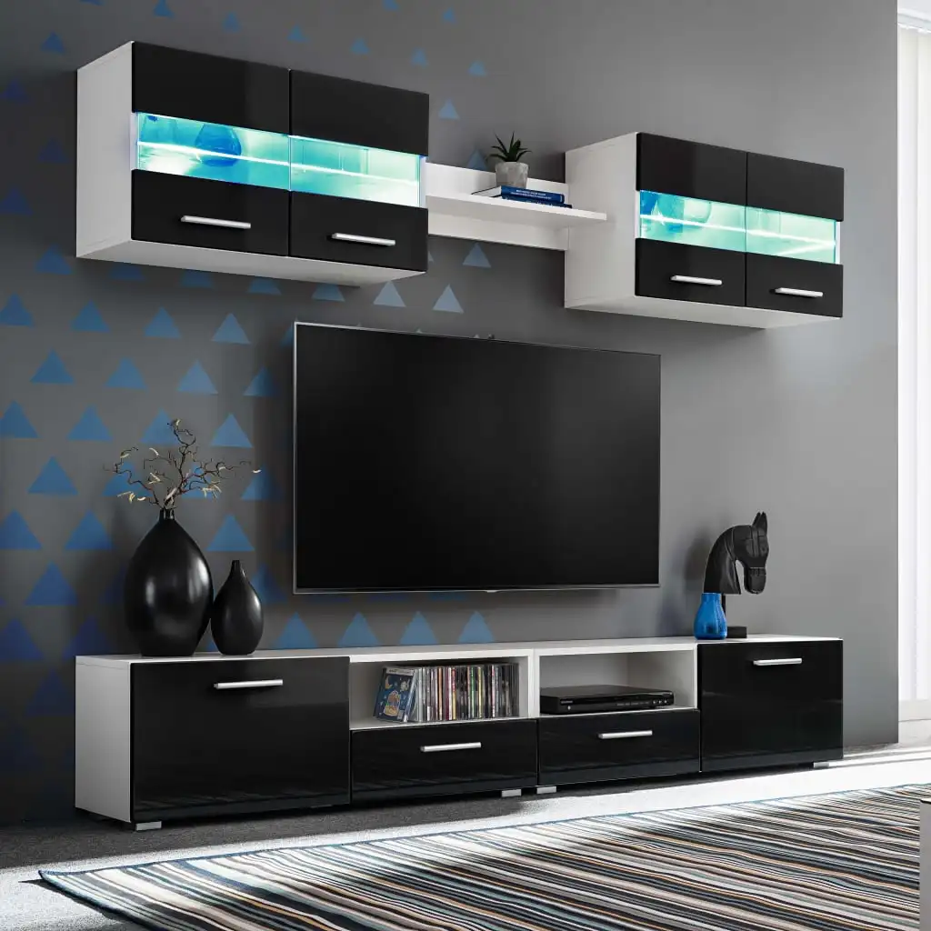 5 pcs TV wall set with bright black LED lights