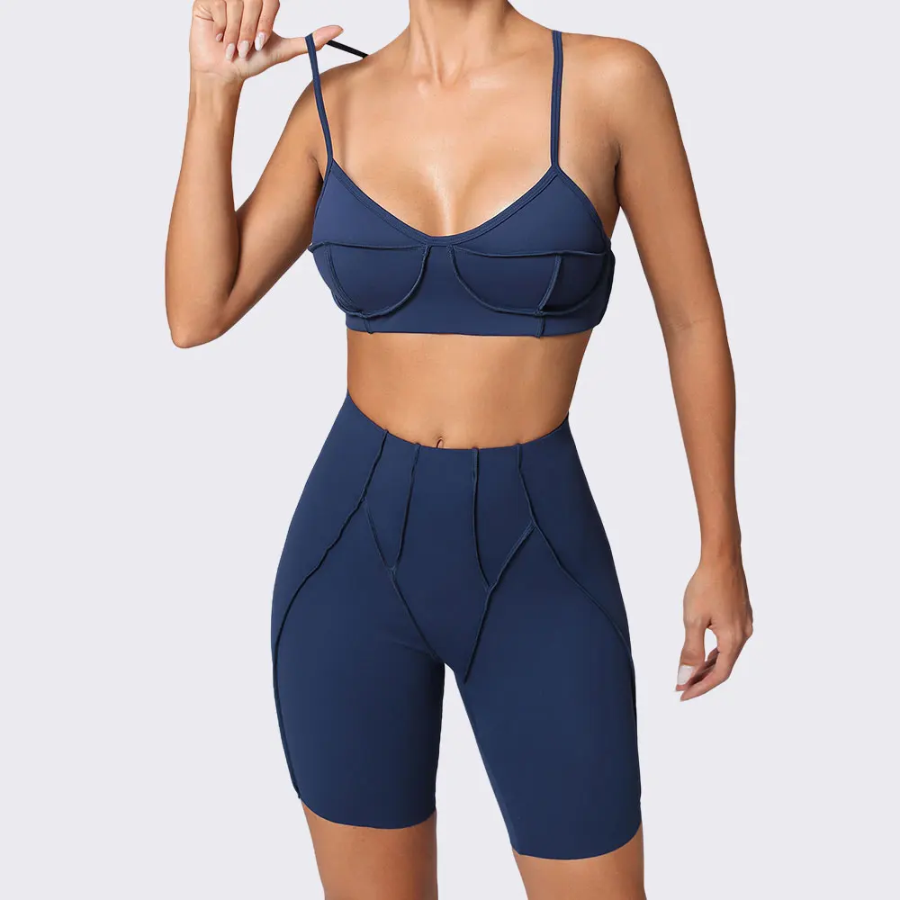 

2 Pieces Yoga Suit Women Sports Bra High Waist Leggings Shorts Outfit Gym Set Running Push Up Fitness Workout Clothes Sportswear