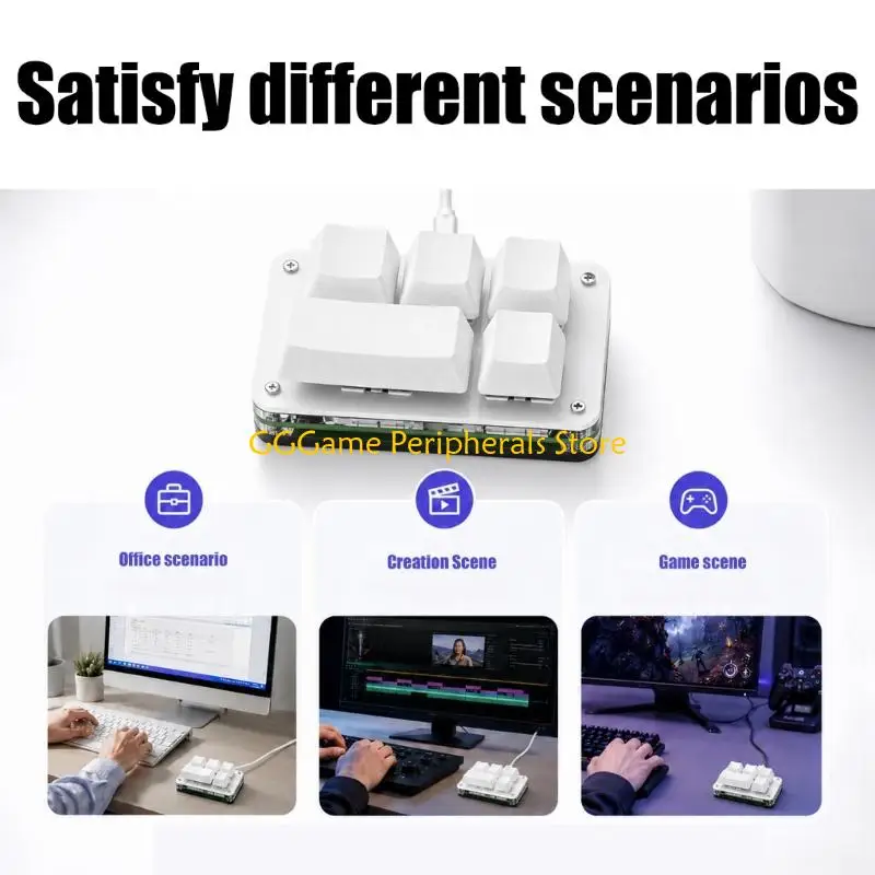 U55B Mechanical Keypad for Desktop Command Control, 5-Key USB Form with Light Effects for Gaming Editing and Office Use