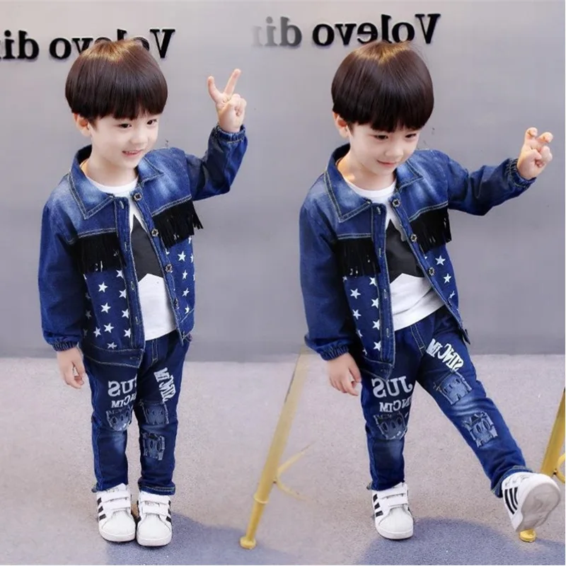 Children's Set 2024 New Spring and Autumn Boys' Korean Edition Denim Set Coat+T-shirt+Jeans Infant Fashion Three Piece Set 0-6Y