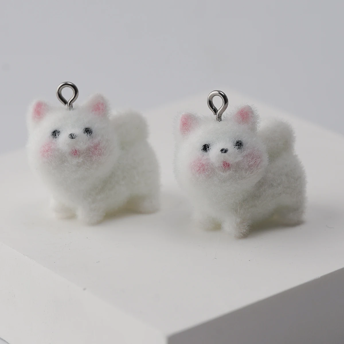 20pcs New Flocking resin Dog Charms Cartoon Plush Doll Pendant For Bag Keychain Earring DIY Crafts Jewelry Make Accessories