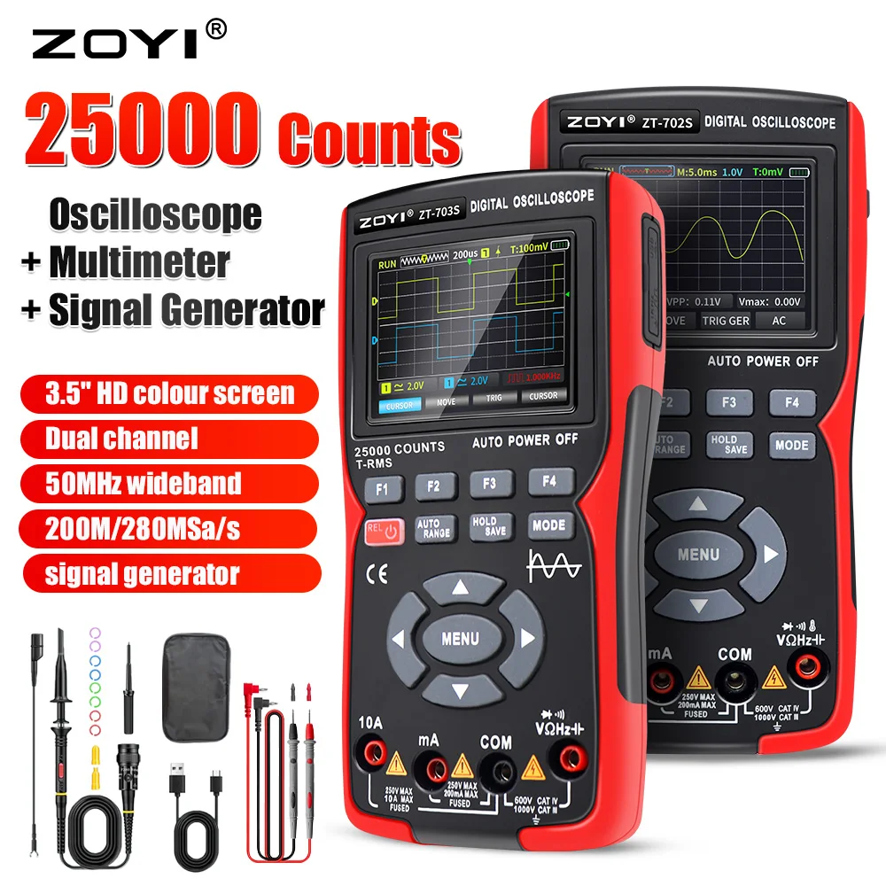 Multi-instrument dual-channel oscilloscope ZT-703S multi-function multimeter signal generator three-in-one high precision